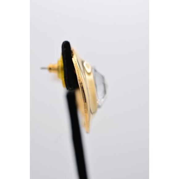 Givenchy Vintage Earrings Lucite Clear Crystal Gold Chunky Signed 1980s BinAO - Picture 8 of 12